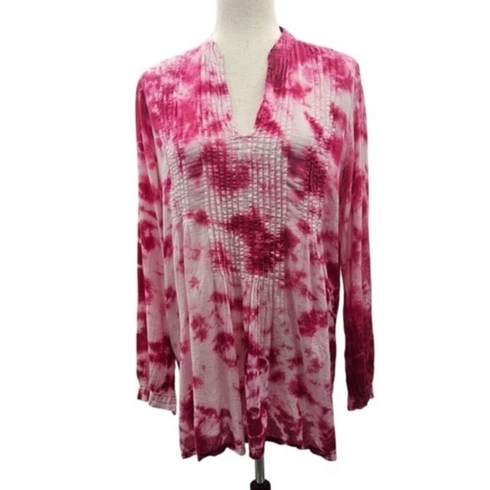 Michael Kors Pink Tie Dye Boho Summer Festival Top Split V-Neck Gauze